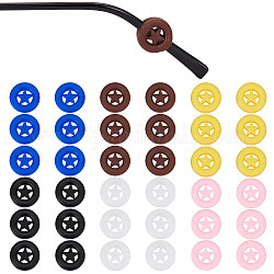 Gorgecraft 18 Paar 6-farbige Silikon-Brillen-Ohrgriffe, Anti-Rutsch-Halter, flach rund mit Stern, Mischfarbe, 14.5x5 mm, Bohrung: 7.5x0.2 mm, 3 Paar / Farbe