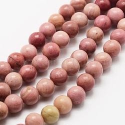Chapelets de perles en rhodonite naturelle, ronde, 8mm, Trou: 1mm, Environ 44 pcs/chapelet, 15 pouce ~ 16 pouces (38~40.5 cm)