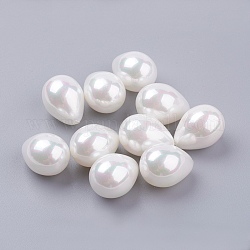 Perles de coquille semi-percée, larme, blanc, 16~16.5x12mm, Trou: 1mm