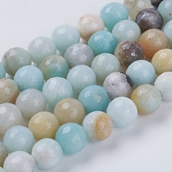 Natural Flower Amazonite Beads, Faceted, Round, Colorful, 8mm, Hole: 1mm, about 50pcs/strand, 15.7 inch