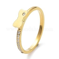 Placcatura ionica (ip) 304 anello da dito bowknot in acciaio inossidabile con zirconi cubici, oro, diametro interno: 17.2mm