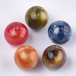 Perles acryliques imitation pierre précieuse, avec de la poudre de paillettes, ronde, couleur mixte, 23.5x23mm, Trou: 3.5mm