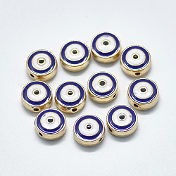 Alloy Enamel Beads, Flat Round with Eye, Light Gold, Blue, 10x5mm, Hole: 1.2mm