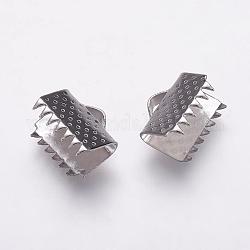 304 Stainless Steel Ribbon Crimp Ends, Rectangle, Stainless Steel Color, 9.5x10mm, Hole: 1x3mm