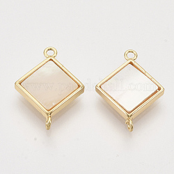 Shell Links connectors, with Brass Finding, Nickel Free, Rhombus, Real 18K Gold Plated, 18.5x13.5x2mm, Hole: 1.2mm, Side Length: 9.5mm