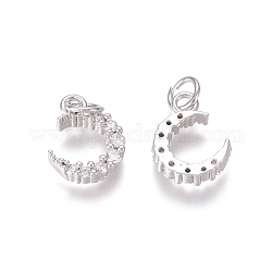 Ciondoli in ottone zirconi chiari micro pavé, con anelli di salto, luna, platino, 12.5x9x3mm, anello di salto: 5x0.7 mm, diametro interno: 3.6mm