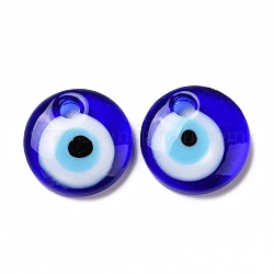 Colgantes artesanales de mal de ojo, plano y redondo, azul, 15x4mm, agujero: 2.8 mm