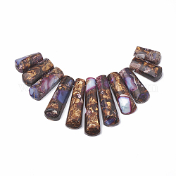 Diaspro imperiale sintetico assemblato e fili di perle di bronzite, pendenti a ventaglio graduati, perline focali, tinto, indaco, 15~39.5x9~10x5~5mm, Foro: 1.2 mm, 11 pc / set, 3.93 pollice / filo