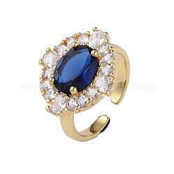 Открытое кольцо-манжета овальной формы с кубическим цирконием, настоящие 18-каратные позолоченные латунные украшения для женщин, без никеля , темно-синий, размер США 6 1/4 (16.7 мм)