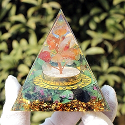 Orgonite Pyramid Resin Energy Generators, Reiki Natural Carnelian & Natural Ruby in Zoisite Chips Inside, for Home Office Desk Decoration, 60mm