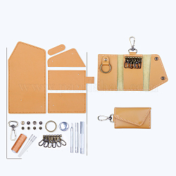 Kits de fabricación de llaveros con estuche para llaves diy, incluyendo tela de pu, corchete, aguja y alambre, arena marrón, 10x6.3 cm