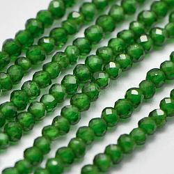 Chapelets de perles de pierres précieuses synthétiques, imitation émeraude, facette, ronde, verte, 2mm, Trou: 0.5mm, Environ 175 pcs/chapelet, 15 pouce