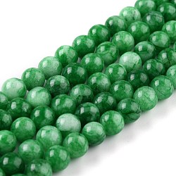 Perles de jade blanc naturel, ronde, teinte, lime green, 8mm, Trou: 1mm, Environ 49 pcs/chapelet, 15.16'' (38.5 cm)