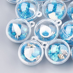 Пластиковые шариковые подвески, с раковиной и блестками, круглые, глубокое синее небо, 36x30x30 мм, отверстие : 3 мм