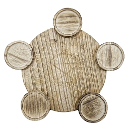 木製五角形キャンドルホルダー  ムーンフェイズ模様燭台  ウィッチクラフト用品  淡い茶色  260mm