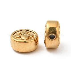 Ion Plating(IP) 304 Stainless Steel Beads, Flat Round with Fleur De Lis, Golden, 10x6mm, Hole: 1.6mm