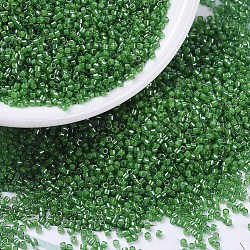 Perles miyuki delica, cylindre, Perles de rocaille japonais, 11/0, (lustre doublé vert pois db0274), 1.3x1.6mm, Trou: 0.8mm, environ 10000 pcs / sachet , 50 g / sac
