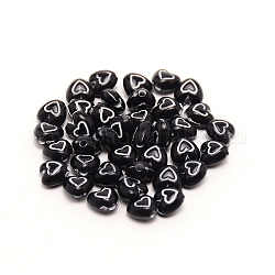 Perline acrilico trasparente, con smalto, cuore, nero, 6.5x6.5x4.5mm, Foro: 1 mm, 100pcs/scatola