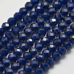 Synthetische Edelstein Perlen Stränge, Nachahmung Saphir, facettiert, Runde, Preußischblau, 2 mm, Bohrung: 0.5 mm, ca. 175 Stk. / Strang, 15 Zoll