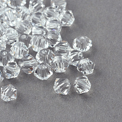 Perles en verre d'imitation cristal, transparent , facette, Toupie, clair, 5x4.5mm, Trou: 1mm, environ 576 pcs / sachet 