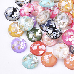Translucent Resin Cabochons, with Shell Chips inside, Dome/Half Round, Mixed Color, 12x5mm