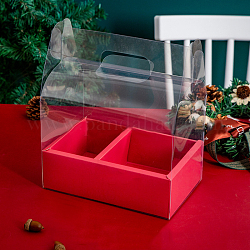 Transparente Blumen-Geschenkbox aus Kunststoff und Papier, mit 2 Fach, für Bäckerei Kuchen Cupcake Verpackung, Rechteck, rot, 157x240x285 mm