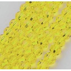 Hilos de cuentas de vidrio transparente, imitar cristal austriaco, facetas (32 facetas), redondo, amarillo, 10mm, agujero: 1 mm, aproximamente 72 pcs / cadena, 25~27 pulgada