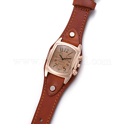 Montre à bracelet, montre à quartz, Tête de montre en alliage et bracelet en cuir, Sienna, 9-1/2 pouce ~ 9-7/8 pouces (24.1~25.1 cm), 19~20x3mm, cadran montre: 38x38x16 mm