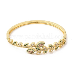 Brazalete con bisagras de hoja de circonita cúbica de colores, joyas de latón para mujer, real 16k chapado en oro, diámetro interior: 2-3/8x2 pulgada (5.9x5.1 cm)