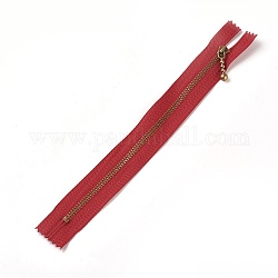 Accessoires de vêtement, fermeture à glissière en nylon, avec tirette métallique, composant de fermeture à glissière, bronze antique, rouge, 23.7~24.1x2.8x0.2 cm