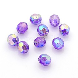 Perle acriliche trasparenti ecologiche, sfaccettato, tondo, ab colore, viola medio, 8mm, Foro: 1.5 mm, circa 2000pcs/500g