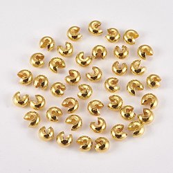 Messing Crimpperlen Abdeckungen, Runde, golden, 6 mm in Durchmesser, Bohrung: 1 mm
