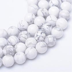 Brins de perles rondes de howlite naturelle, 8~9mm, Trou: 1mm, Environ 46 pcs/chapelet, 15.3 pouce