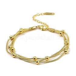 304 pulsera de múltiples hilos de triple capa con cadenas satélite de acero inoxidable para mujer, dorado, 7-3/8 pulgada (18.6 cm)