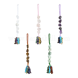 Pepite decorazioni pendenti in pietre preziose naturali, filo di nylon intrecciato e ornamenti pendenti con nappe con chip di pietre preziose, 185~190mm