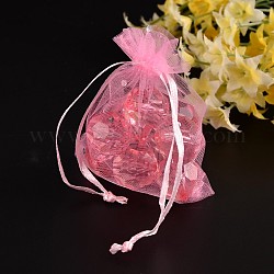 Präsentiert Pakete Organza Beutel, mit Pailletten und Bändern, Rechteck, rosa, 9x7 cm