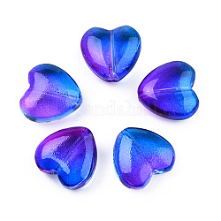 Perlas de vidrio pintado en aerosol transparente, dos tonos, corazón, azul, 12x12x5.5mm, agujero: 1 mm