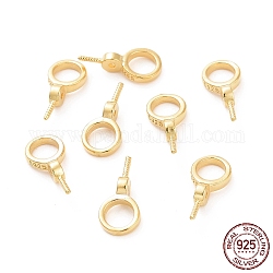 925 SchraubKlaue aus Sterlingsilber, Ring, für halbgebohrte Perlen, golden, 12x6x3 mm, Bohrung: 4 mm, Stift: 0.7 mm