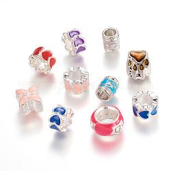Alloy European Beads, Mixed Shapes, Mixed Color, 5~15x7~18mm, Hole: 4~8mm