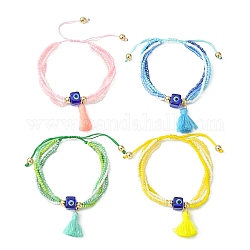 Bracelet à breloques pampilles, graine de verre et protection contre le mauvais œil bracelet réglable en perles pour femmes, couleur mixte, diamètre intérieur: 2-1/8~3-1/8 pouce (5.3~7.8 cm)