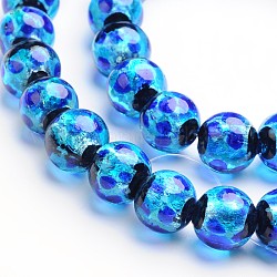 Im Dunkeln leuchtende, handgefertigte runde Glasperlen aus Silberfolie, Blau, 12 mm, Bohrung: 2 mm