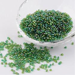 ラウンド透明レインボーカラーガラスシードビーズ  濃い緑  サイズ：直径約2mm  穴：1mm  約3306個/50g