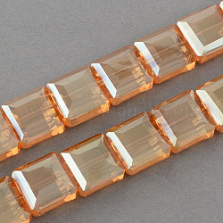 Electroplate Faceted Transparent Glass Beads Strands, Square, BurlyWood, 13x13x7.5mm, Hole: 2mm, about 40pcs/strand, 19.6 inch