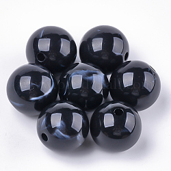 Perles acryliques, style de pierres fines imitation, ronde, noir, 13.5~14x13mm, Trou: 2mm, environ 330 pcs/500 g