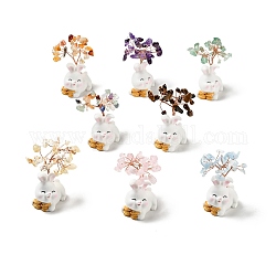 Baumschmuck aus natürlichen Edelsteinen, Feng-Shui-Ornament auf Kaninchenbasis aus Harz für Reichtum, Glück, Roségold, 26x42~49x62~64 mm