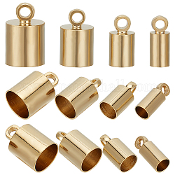 Beebeecraft 32Pcs 4 Style Brass Cord Ends, End Caps, Long-Lasting Plated, Column, Real 24K Gold Plated, 9~11x3.5~7mm, Hole: 1.5~1.8mm, Inner Diameter: 3~6mm, 8pcs/style