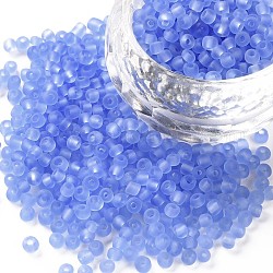 Glass Seed Beads, Frosted Colors, Round, Cornflower Blue, 3mm