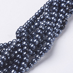 Glass Beads Strands, Pearl Luster Plated, Round, Black, about 4mm in diameter, hole: 1mm, about 80pcs/strand, 13 inch