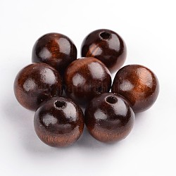 Perline di legno naturale,  piombo libero, tinto, tondo, caffè scuro, 24~25mm, Foro: 5 mm