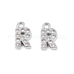 304 Stainless Steel Charms, with Crystal Rhinestone, Letter, Letter.R, 10~10.5x2~8x2mm, Hole: 1.2mm